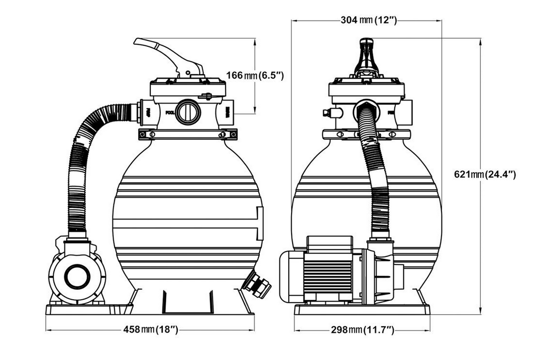 Technische Zeichnung vom Deuba Poolfilter